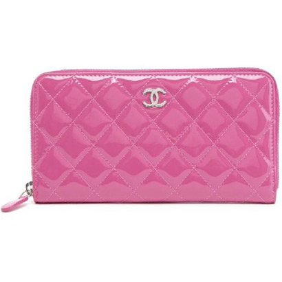 Fake Chanel Patent Calfskin Large Zip Around Wallets Fushia Online